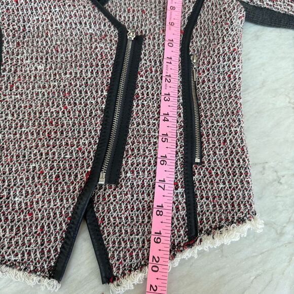 Rebecca Taylor cotton blend Front Zip Fringe Trim Tweed Jacket Red Combo Size 2 - Picture 9 of 9